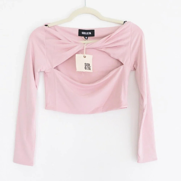 SER.O.YA ELLIS Pastel Pink Crop Top Long Sleeve Shirt Balletcore Top M - Picture 2 of 9